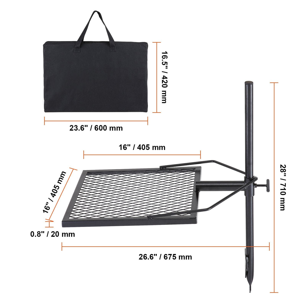 Swivel Campfire Grill, Fire Pit Grill Grate over Fire Pits, Heavy Duty Steel Grill Grates, 360° Adjustable Open Fire Outdoor Cooking Equipment, Portable Camp Fire Racks for Camping Outdoor BBQ