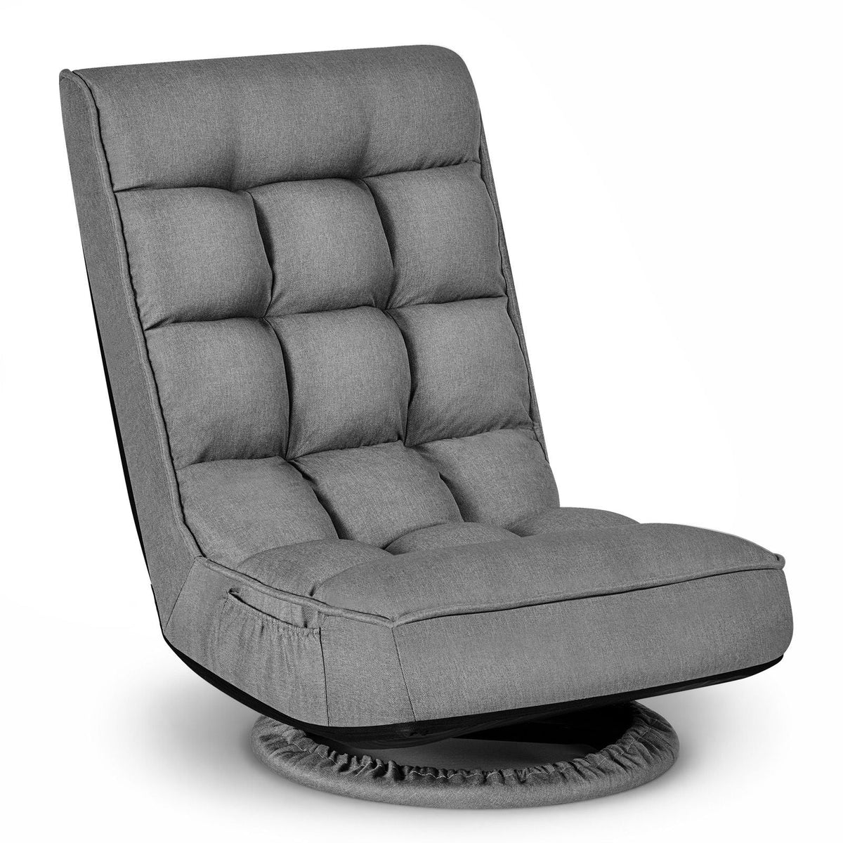 Swivel Floor Gaming Chair, 360-Degree Rotating Floor Chair with 4 Adjustable Position Folding Backrest, Metal Frame with Recycled Foam and Linen Fabric, for Watching TV, Reading, Relaxing, Gray