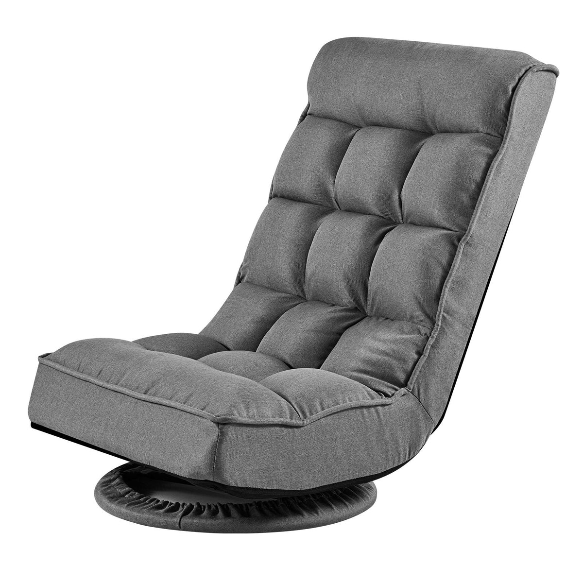 Swivel Floor Gaming Chair, 360-Degree Rotating Floor Chair with 4 Adjustable Position Folding Backrest, Metal Frame with Recycled Foam and Linen Fabric, for Watching TV, Reading, Relaxing, Gray