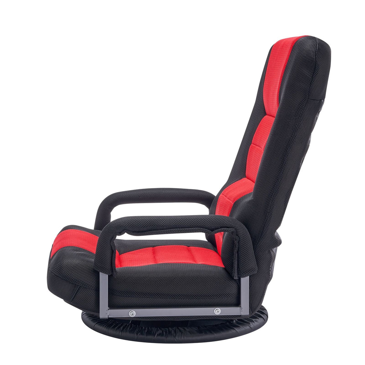 Swivel Floor Gaming Chair with Armrests, 360-Degree Rotating Floor Chair with 6 Adjustable Position Folding Backrest and Lumbar Support, Folding Video Reclining Sofa for TV Reading, Red Black