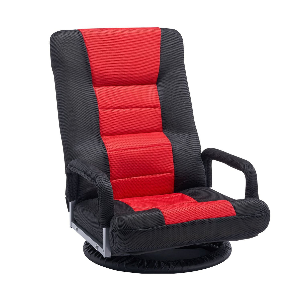 Swivel Floor Gaming Chair with Armrests, 360-Degree Rotating Floor Chair with 6 Adjustable Position Folding Backrest and Lumbar Support, Folding Video Reclining Sofa for TV Reading, Red Black