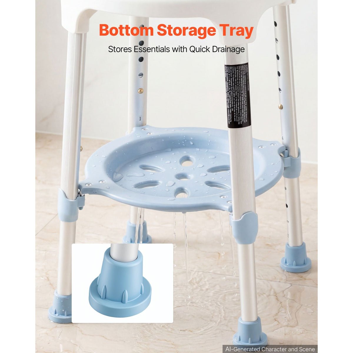 Swivel Shower Chair 360 Degree, Height Adjustable Bath Seat for Inside Showers or Tubs, Non-Slip Rotating Bathtub Stool with Storage Tray for Elderly Disabled Injured, 350LBS Capacity