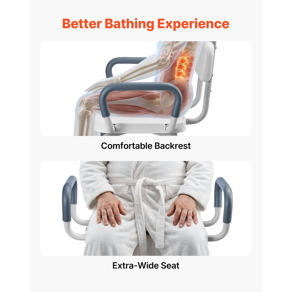 Swivel Shower Chair with Arms and Back, 400 lbs Heavy Duty Bench Seat for Inside Shower Stall and Bathtub, Height Adjustable Bathroom Bath Tub Seat for Adults, Seniors, Elderly and Disabled