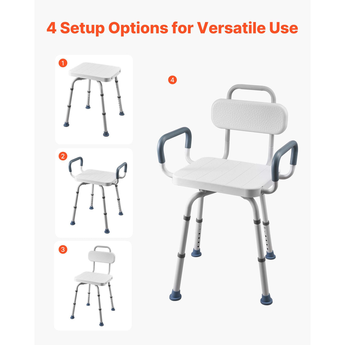 Swivel Shower Chair with Arms and Back, 400 lbs Heavy Duty Bench Seat for Inside Shower Stall and Bathtub, Height Adjustable Bathroom Bath Tub Seat for Adults, Seniors, Elderly and Disabled