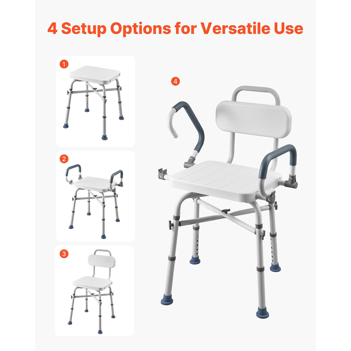Swivel Shower Chair with Arms and Back, 500 lbs Heavy Duty Bench Seat for Inside Shower Stall and Bathtub, Height Adjustable Bathroom Bath Tub Seat for Adults, Seniors, Elderly and Disabled