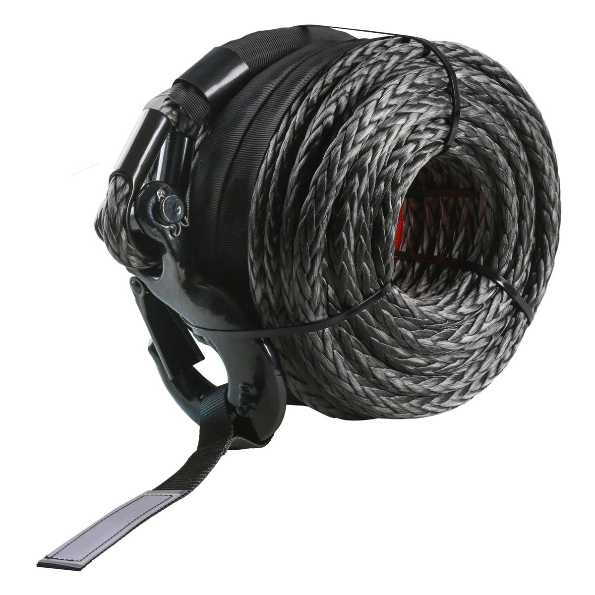 Synthetic Winch Rope, 1/2 Inch x 92 Feet 32,000 lbs Synthetic Winch Line Cable Rope with Protective Sleeve + Forged Winch Hook + Pull Strap, Universal Fit for SUV, Large Off-Road Vehicle, Truck