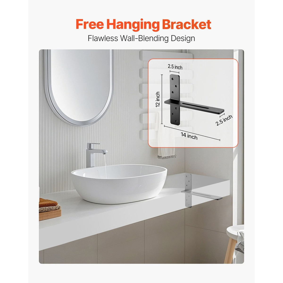 T Shelf Brackets 2 Pcs, 200 lbs/90 kg Weight Capacity, 14x2.89x12 in / 355.6x73.5x304.8 mm, Solid Steel Heavy Duty Brackets for Shelves, Countertop Support Floating Bracket Hardware with Screws
