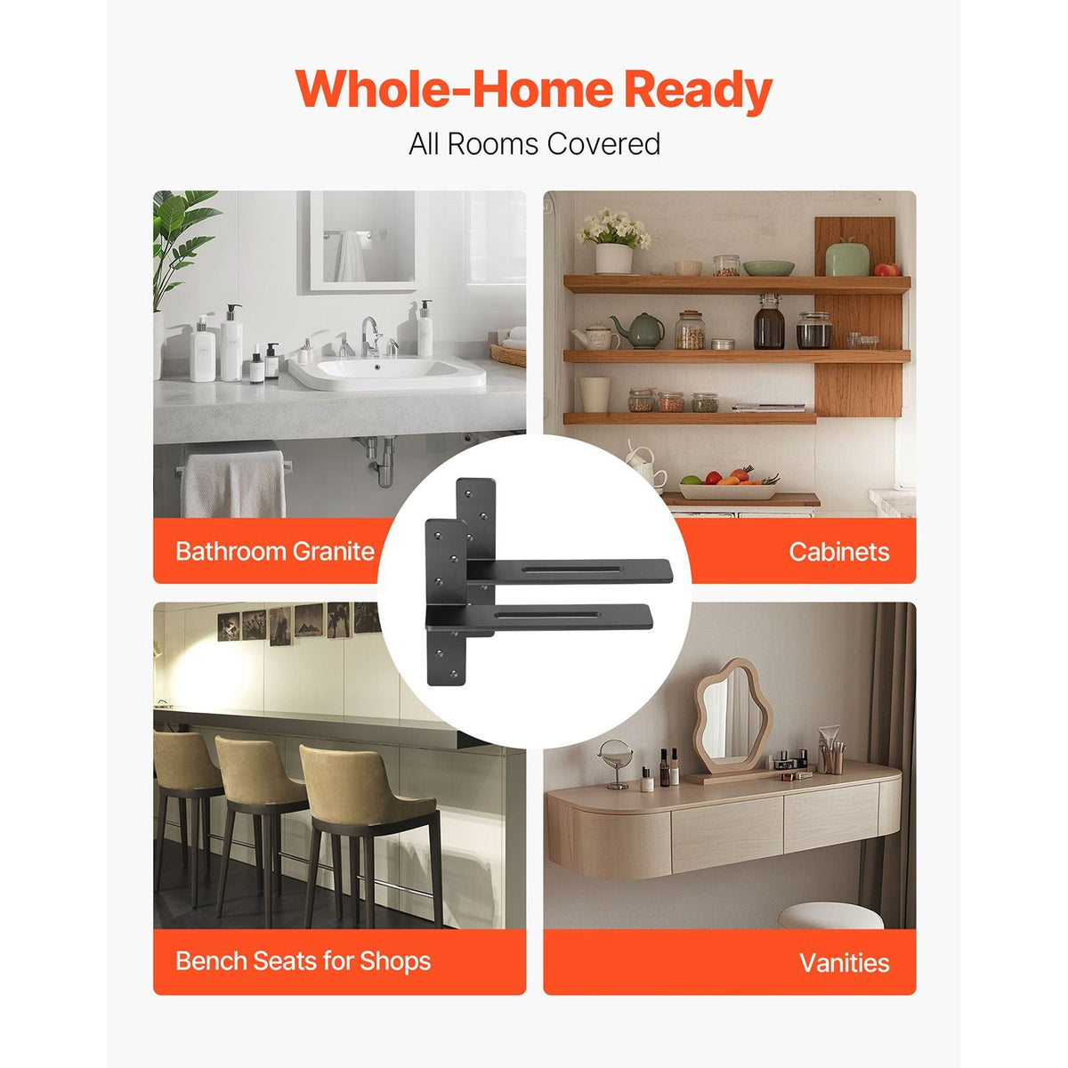 T Shelf Brackets 2 Pcs, 200 lbs/90 kg Weight Capacity, 14x2.89x12 in / 355.6x73.5x304.8 mm, Solid Steel Heavy Duty Brackets for Shelves, Countertop Support Floating Bracket Hardware with Screws