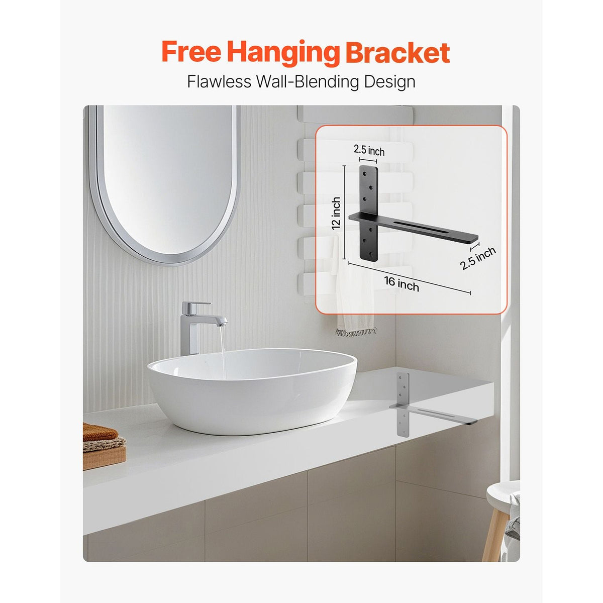 T Shelf Brackets 2 Pcs, 200 lbs/90 kg Weight Capacity, 16x2.89x12 in / 406.4x73.5x304.8 mm, Solid Steel Heavy Duty Brackets for Shelves, Countertop Support Floating Bracket Hardware with Screws