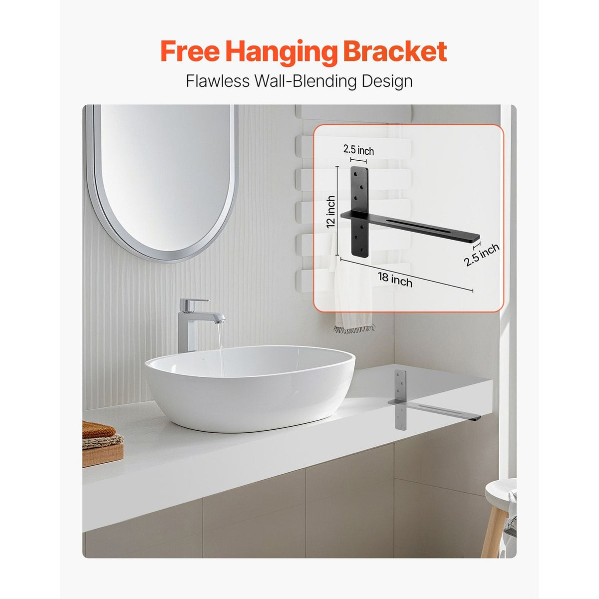 T Shelf Brackets 2 Pcs, 200 lbs/90 kg Weight Capacity, 18x2.89x12 in / 457.2x73.5x304.8 mm, Solid Steel Heavy Duty Brackets for Shelves, Countertop Support Floating Bracket Hardware with Screws