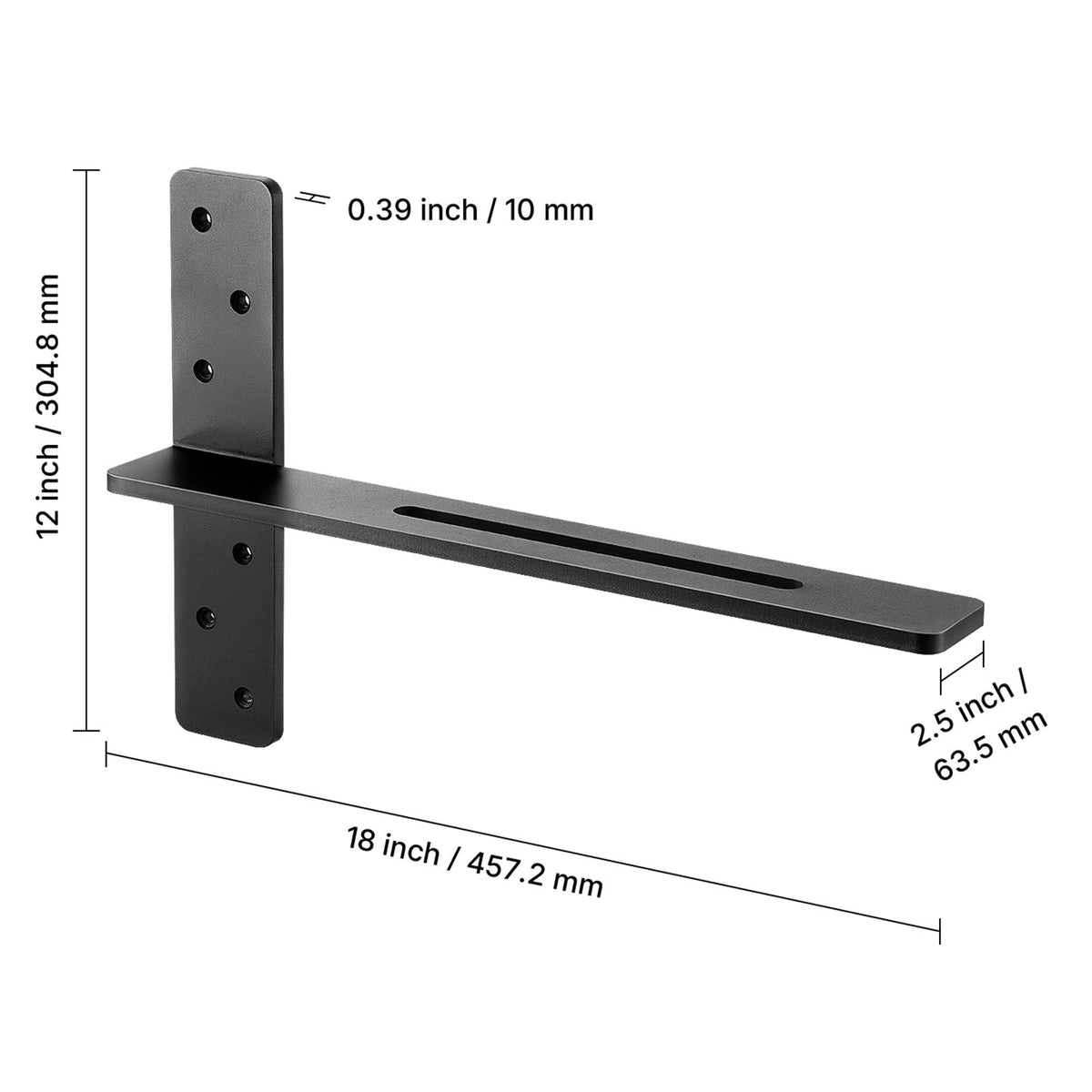 T Shelf Brackets 2 Pcs, 200 lbs/90 kg Weight Capacity, 18x2.89x12 in / 457.2x73.5x304.8 mm, Solid Steel Heavy Duty Brackets for Shelves, Countertop Support Floating Bracket Hardware with Screws