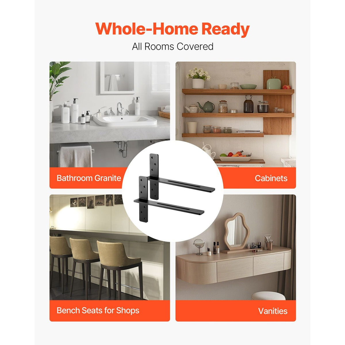 T Shelf Brackets 2 Pcs, 200 lbs/90 kg Weight Capacity, 18x2.89x12 in / 457.2x73.5x304.8 mm, Solid Steel Heavy Duty Brackets for Shelves, Countertop Support Floating Bracket Hardware with Screws