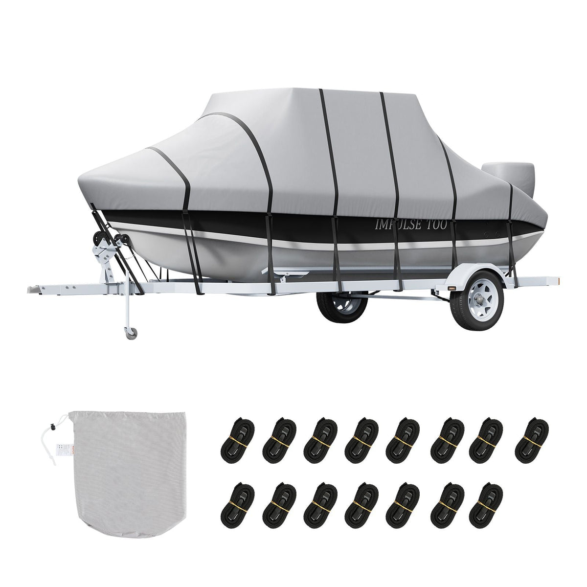T Top Boat Cover, 20'-22' Waterproof Trailerable T-Top Boat Cover, 600D Marine Grade PU Oxford, with Windproof Buckle Straps, for Center Console Boat with T Top Roof, Fits 20'-22'L x 106"W, Grey