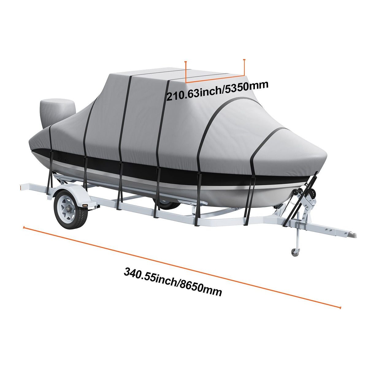 T Top Boat Cover, 20'-22' Waterproof Trailerable T-Top Boat Cover, 600D Marine Grade PU Oxford, with Windproof Buckle Straps, for Center Console Boat with T Top Roof, Fits 20'-22'L x 106"W, Grey