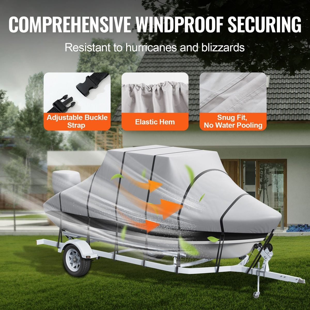 T Top Boat Cover, 20'-22' Waterproof Trailerable T-Top Boat Cover, 600D Marine Grade PU Oxford, with Windproof Buckle Straps, for Center Console Boat with T Top Roof, Fits 20'-22'L x 106"W, Grey