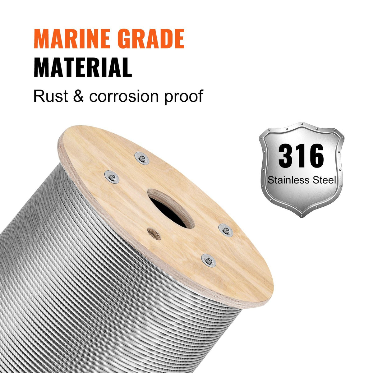 T316 1x19 Stainless Steel Cable 1/8" Cable Rail Wire Rope Aircraft Cable 984FT