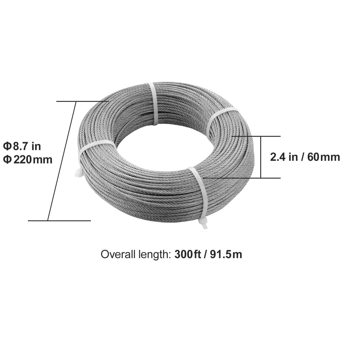 T316 Deck Railing Cable, 1/8" Stainless Steel Wire Rope 300 ft with Cutter Kit, 7x7 Strands Construction Marine Aircraft Grade for Handrail Stair Decking Fence Outdoors