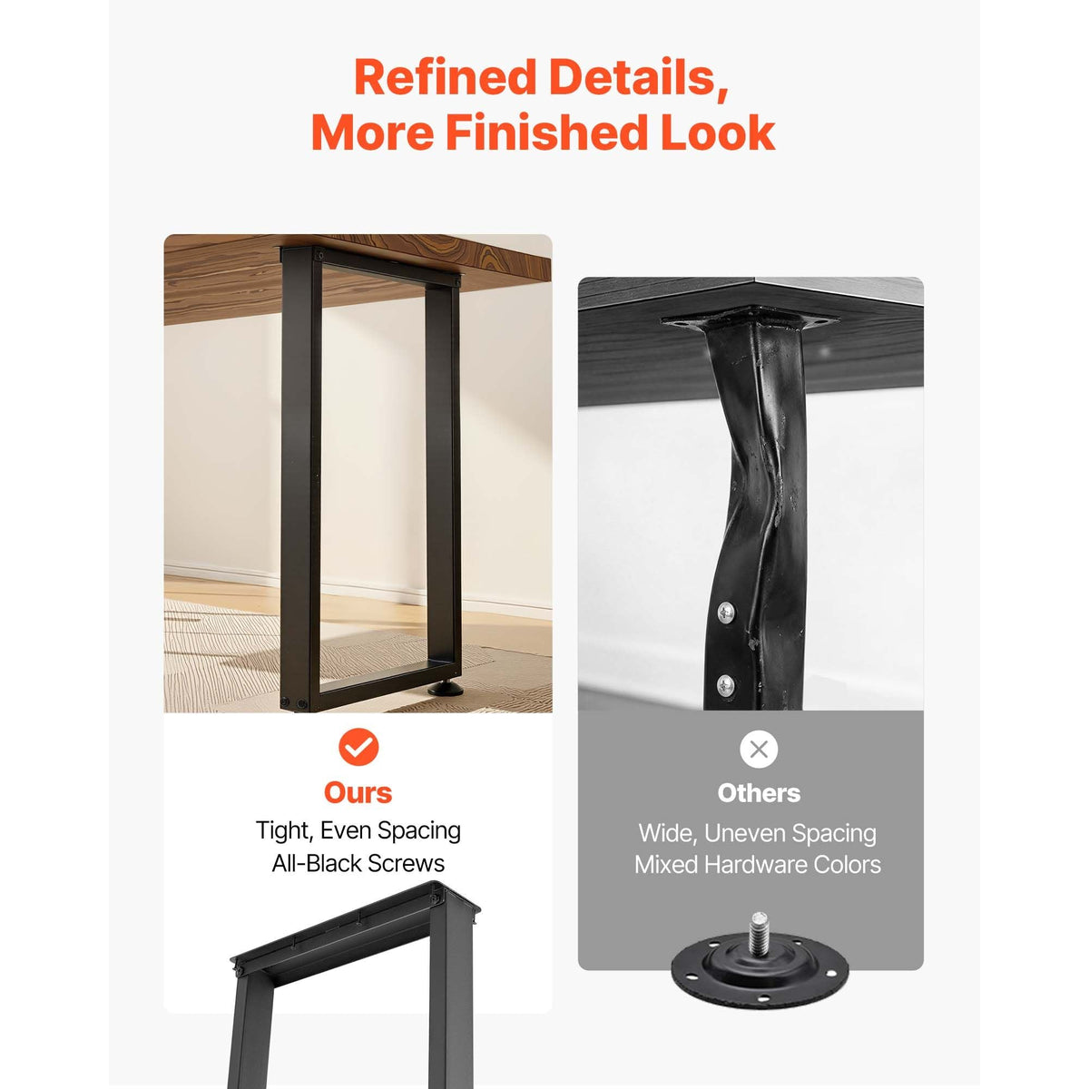Table Legs, 29.1" H x 17.7" W Square Steel Furniture Legs, Modular Design, Easy Assembly, 2204 lbs Max Load Heavy Duty, for Home Office Desk, Workbenches, Dinner Bar Tables, Set of 2, Black