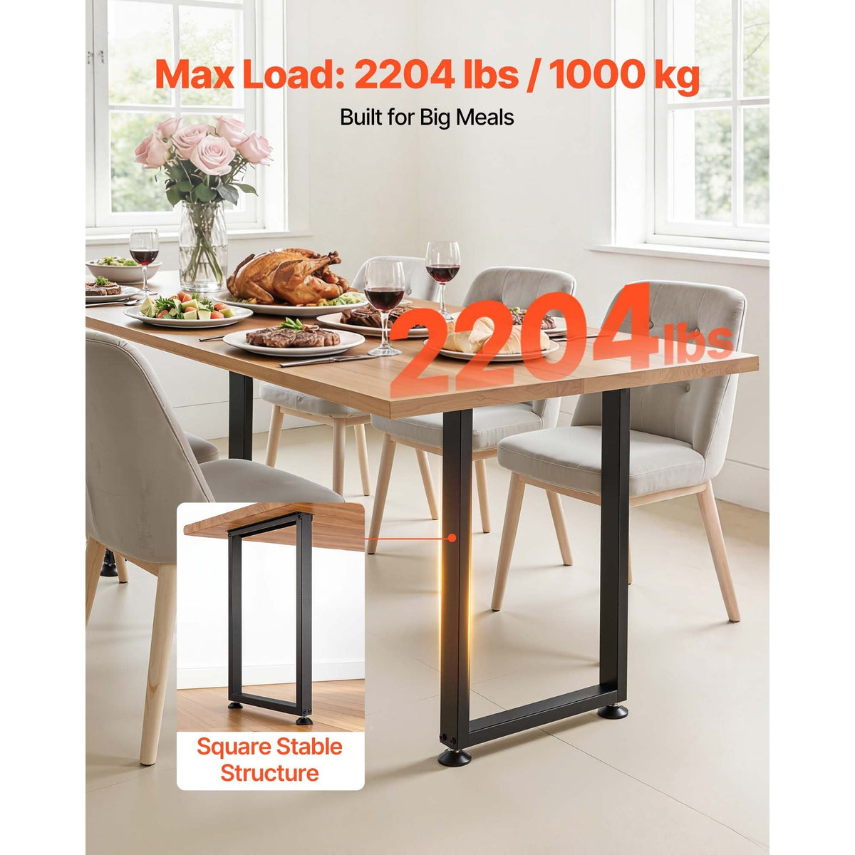 Table Legs, 29.1" H x 17.7" W Square Steel Furniture Legs, Modular Design, Easy Assembly, 2204 lbs Max Load Heavy Duty, for Home Office Desk, Workbenches, Dinner Bar Tables, Set of 2, Black