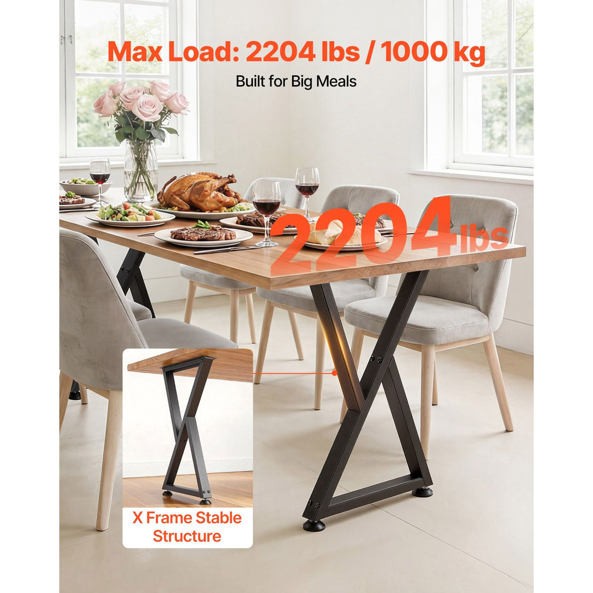 Table Legs, 29.1" H x 18.6" W Steel Furniture Legs, Modular Design, Easy Assembly, 2204 lbs Max Load Heavy Duty, Z Shape for Home Office Desk DIY, Coffee Dinner Tables, Workbench,2 PCS, Black
