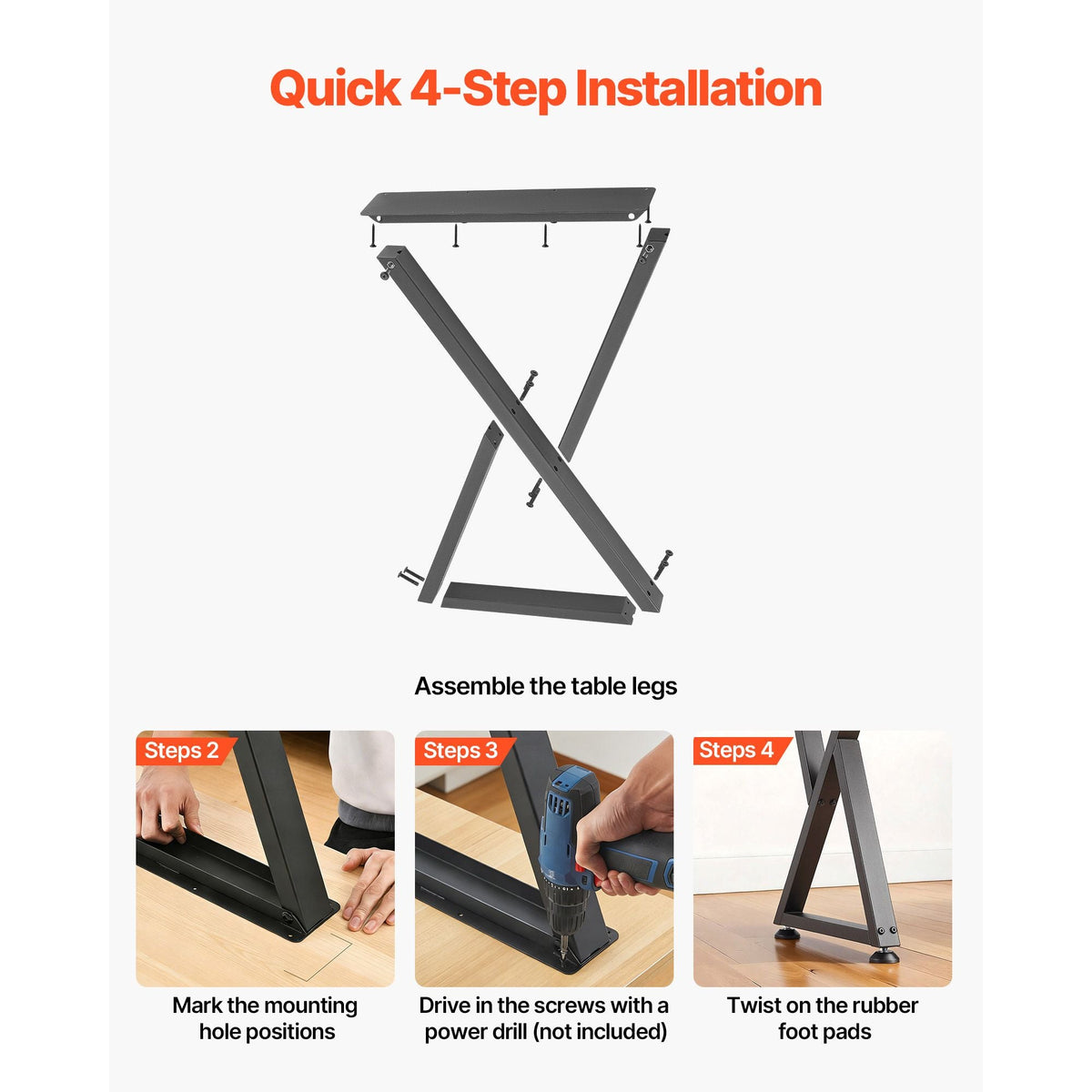 Table Legs, 29.1" H x 18.6" W Steel Furniture Legs, Modular Design, Easy Assembly, 2204 lbs Max Load Heavy Duty, Z Shape for Home Office Desk DIY, Coffee Dinner Tables, Workbench,2 PCS, Black