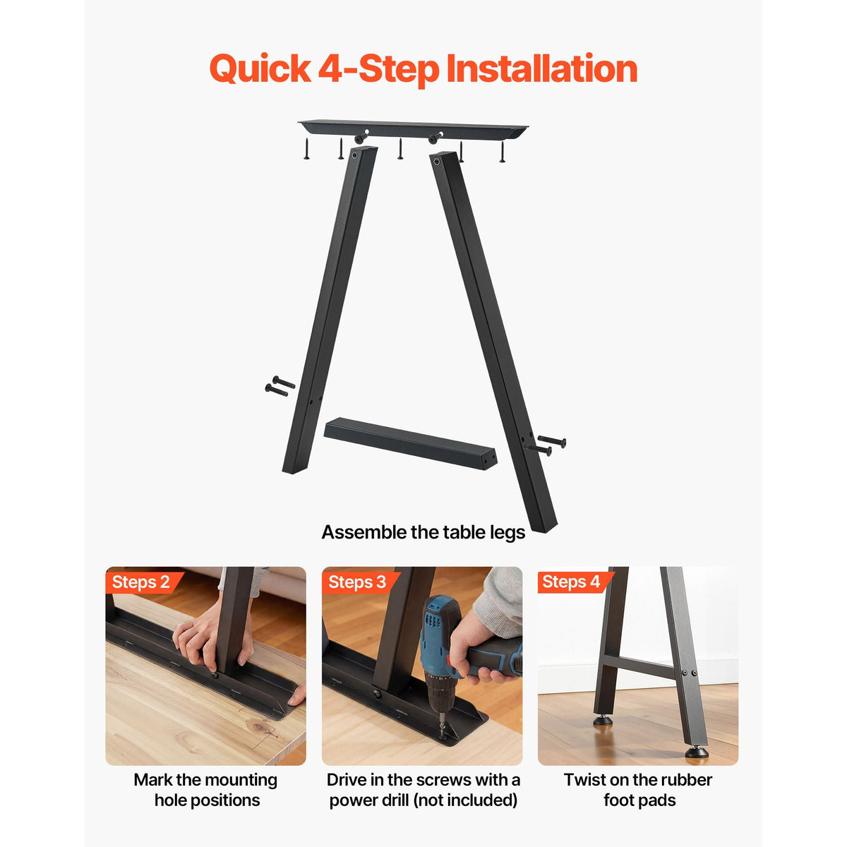 Table Legs, 29.1" H x 21.7" W Trapezoid Steel Furniture Legs, Modular Design, Easy Assembly, 2204 lbs Max Load Heavy Duty, Ideal for Home Office Desk, Coffee Dinner Bar Tables,Set of 2, Black