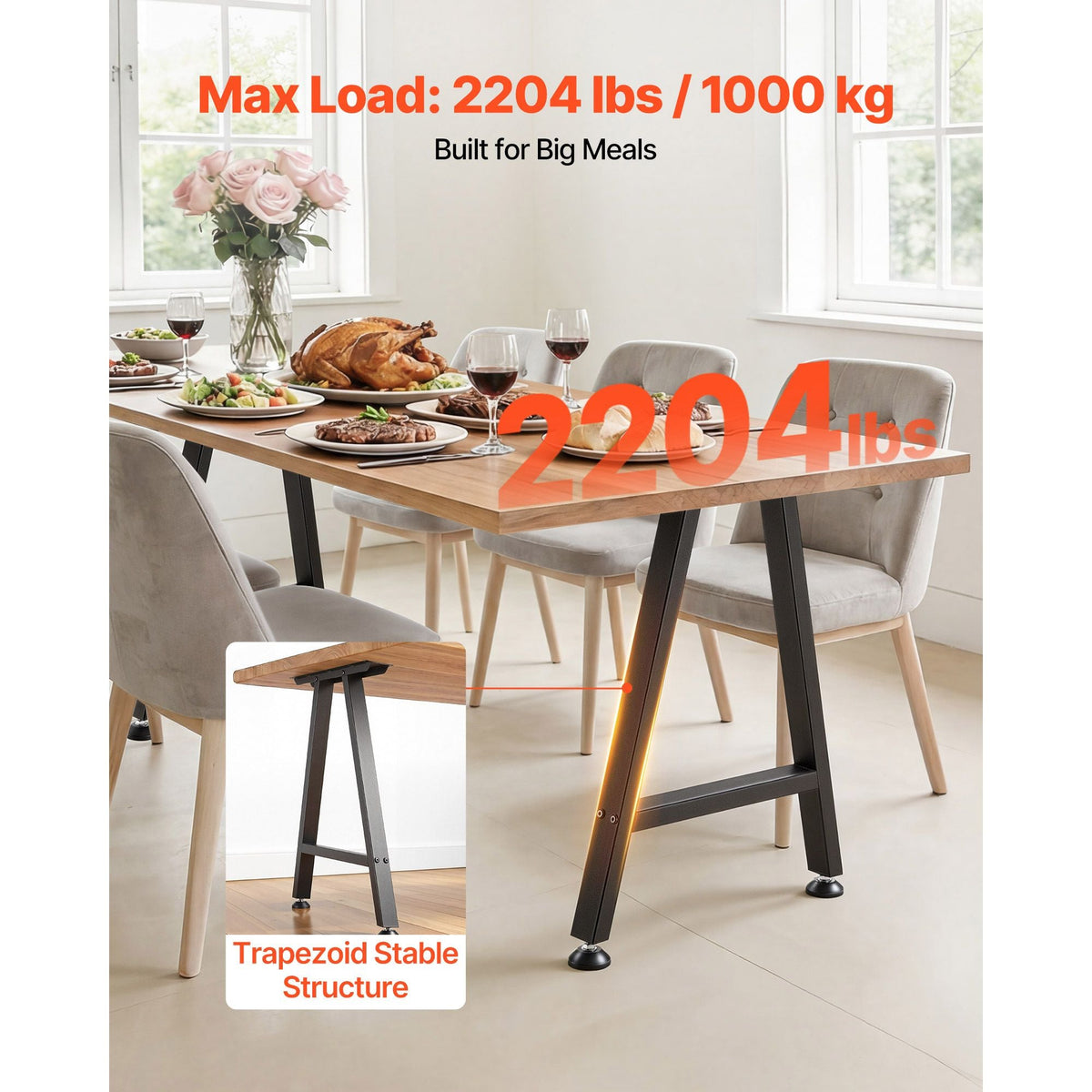 Table Legs, 29.1" H x 21.7" W Trapezoid Steel Furniture Legs, Modular Design, Easy Assembly, 2204 lbs Max Load Heavy Duty, Ideal for Home Office Desk, Coffee Dinner Bar Tables,Set of 2, Black