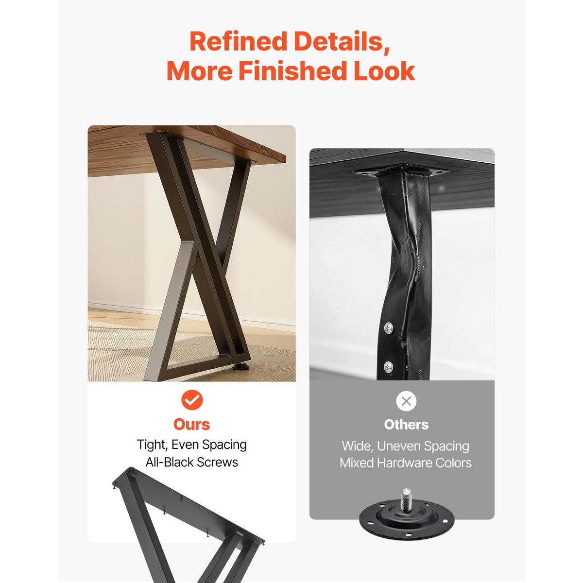Table Legs, 29.1" H x 24" W Steel Furniture Legs, 2204 lbs Max Load Heavy Duty, Easy Installation, Sturdy & Stable for Home Office Desk DIY, Coffee Dinner Bar Tables, Workbench,Set of 2, Black
