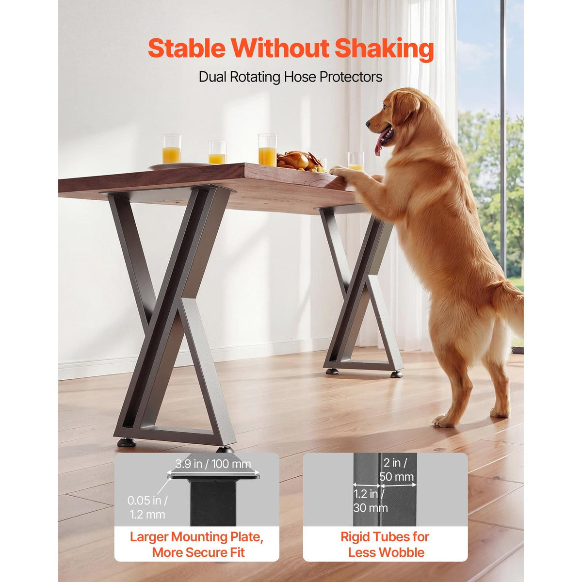 Table Legs, 29.1" H x 24" W Steel Furniture Legs, 2204 lbs Max Load Heavy Duty, Easy Installation, Sturdy & Stable for Home Office Desk DIY, Coffee Dinner Bar Tables, Workbench,Set of 2, Black