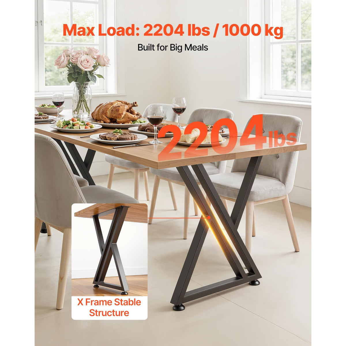 Table Legs, 29.1" H x 24" W Steel Furniture Legs, 2204 lbs Max Load Heavy Duty, Easy Installation, Sturdy & Stable for Home Office Desk DIY, Coffee Dinner Bar Tables, Workbench,Set of 2, Black