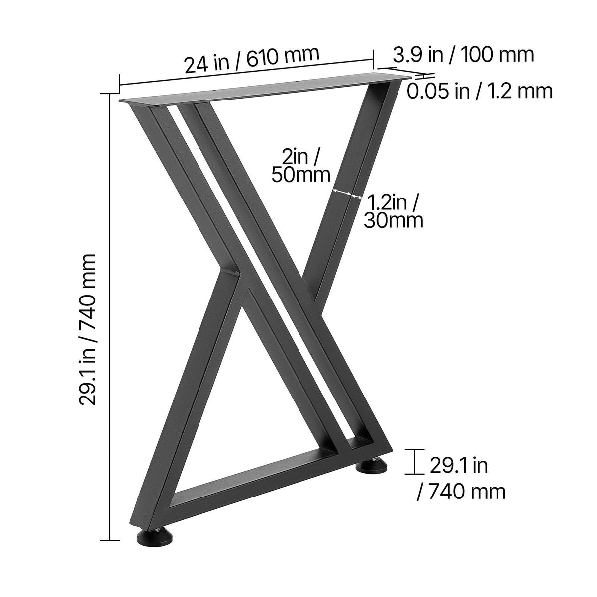 Table Legs, 29.1" H x 24" W Steel Furniture Legs, 2204 lbs Max Load Heavy Duty, Easy Installation, Sturdy & Stable for Home Office Desk DIY, Coffee Dinner Bar Tables, Workbench,Set of 2, Black