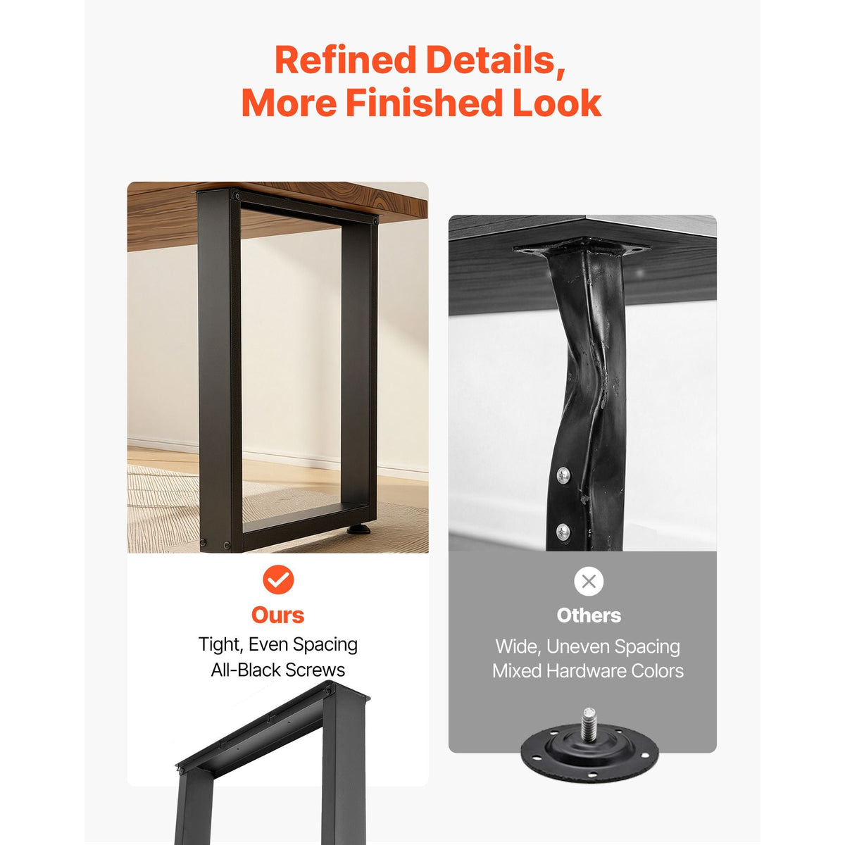 Table Legs, 29.5" H x 23.6" W Square Steel Furniture Legs, Modular Design, Easy Assembly, 2204 lbs Max Load Heavy Duty, for Home Office Desk, Workbenches, Dinner Bar Tables, Set of 2, Black