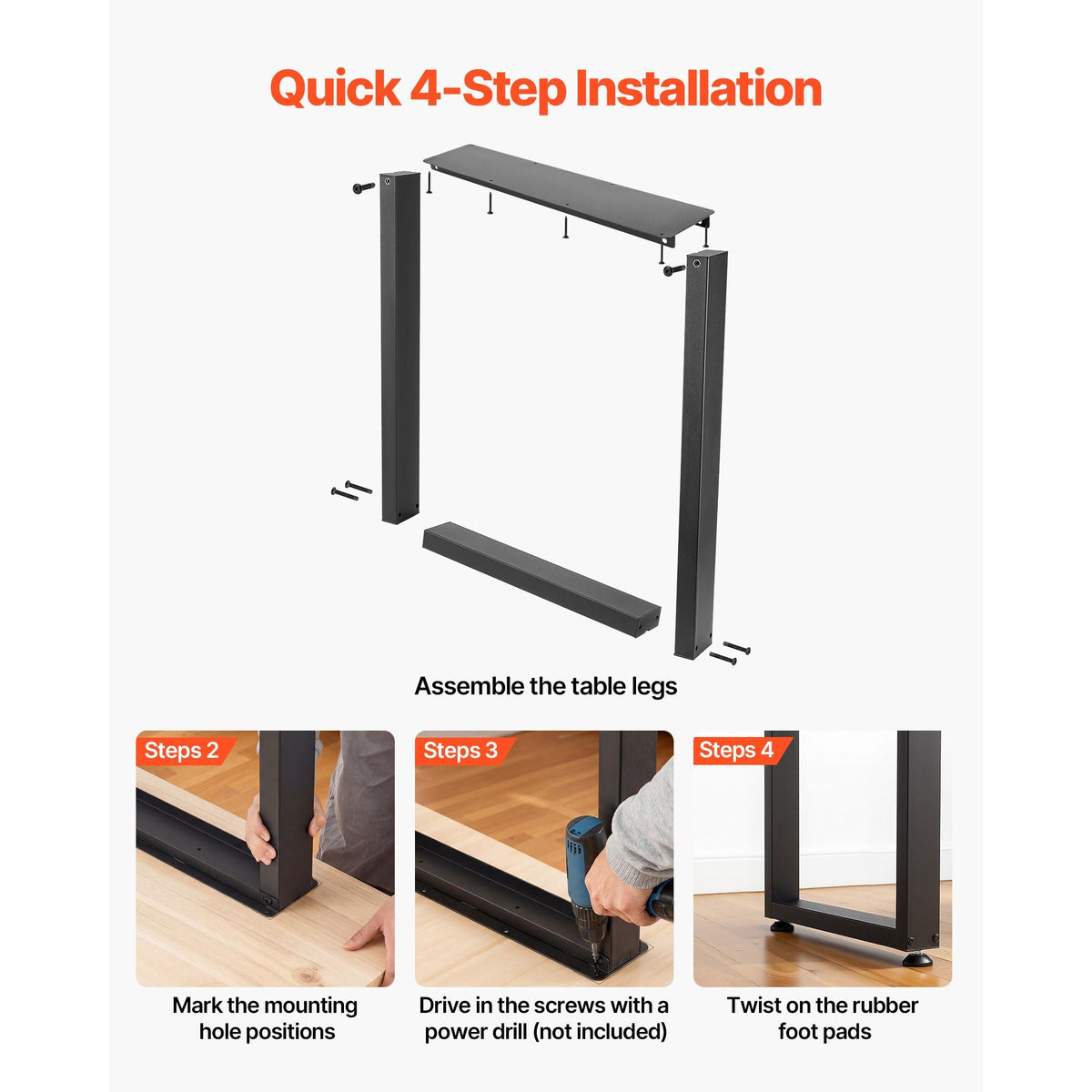 Table Legs, 29.5" H x 23.6" W Square Steel Furniture Legs, Modular Design, Easy Assembly, 2204 lbs Max Load Heavy Duty, for Home Office Desk, Workbenches, Dinner Bar Tables, Set of 2, Black