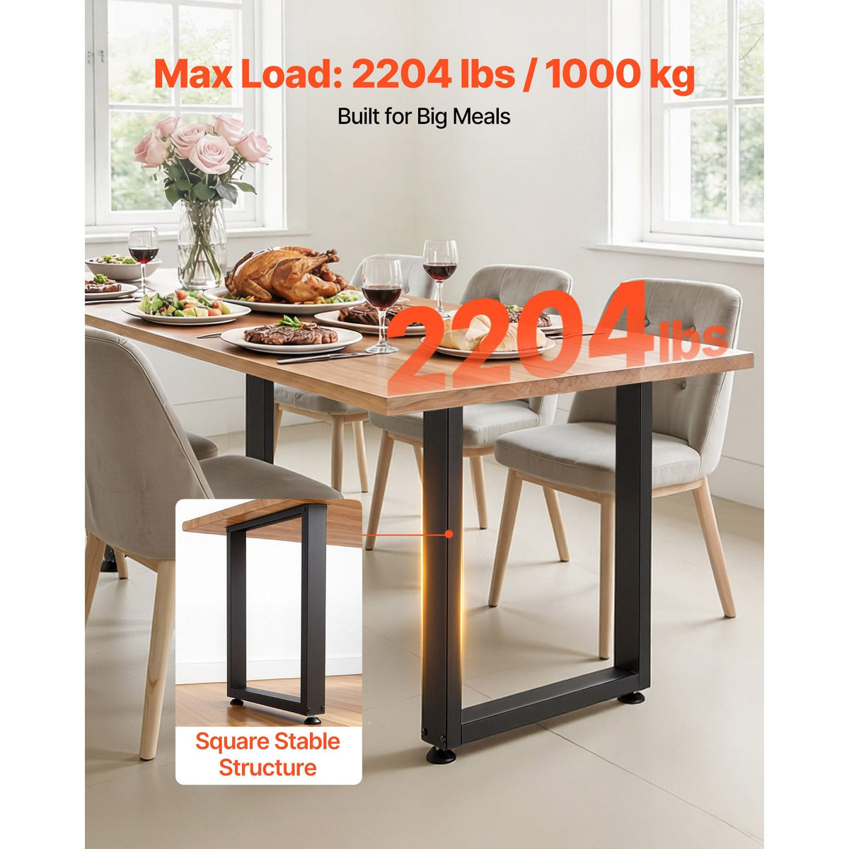 Table Legs, 29.5" H x 23.6" W Square Steel Furniture Legs, Modular Design, Easy Assembly, 2204 lbs Max Load Heavy Duty, for Home Office Desk, Workbenches, Dinner Bar Tables, Set of 2, Black