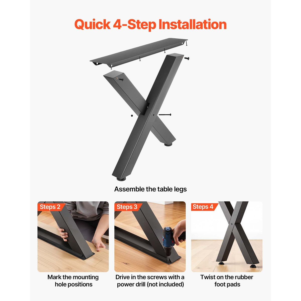 Table Legs, 29.5" H x 23.6" W Steel Furniture Legs, Modular Design, Easy Assembly, 2204 lbs Max Load Heavy Duty, for Home Office Desk, Coffee Dinner Bar Tables, Workbench,2 PCS, X Frame, Black