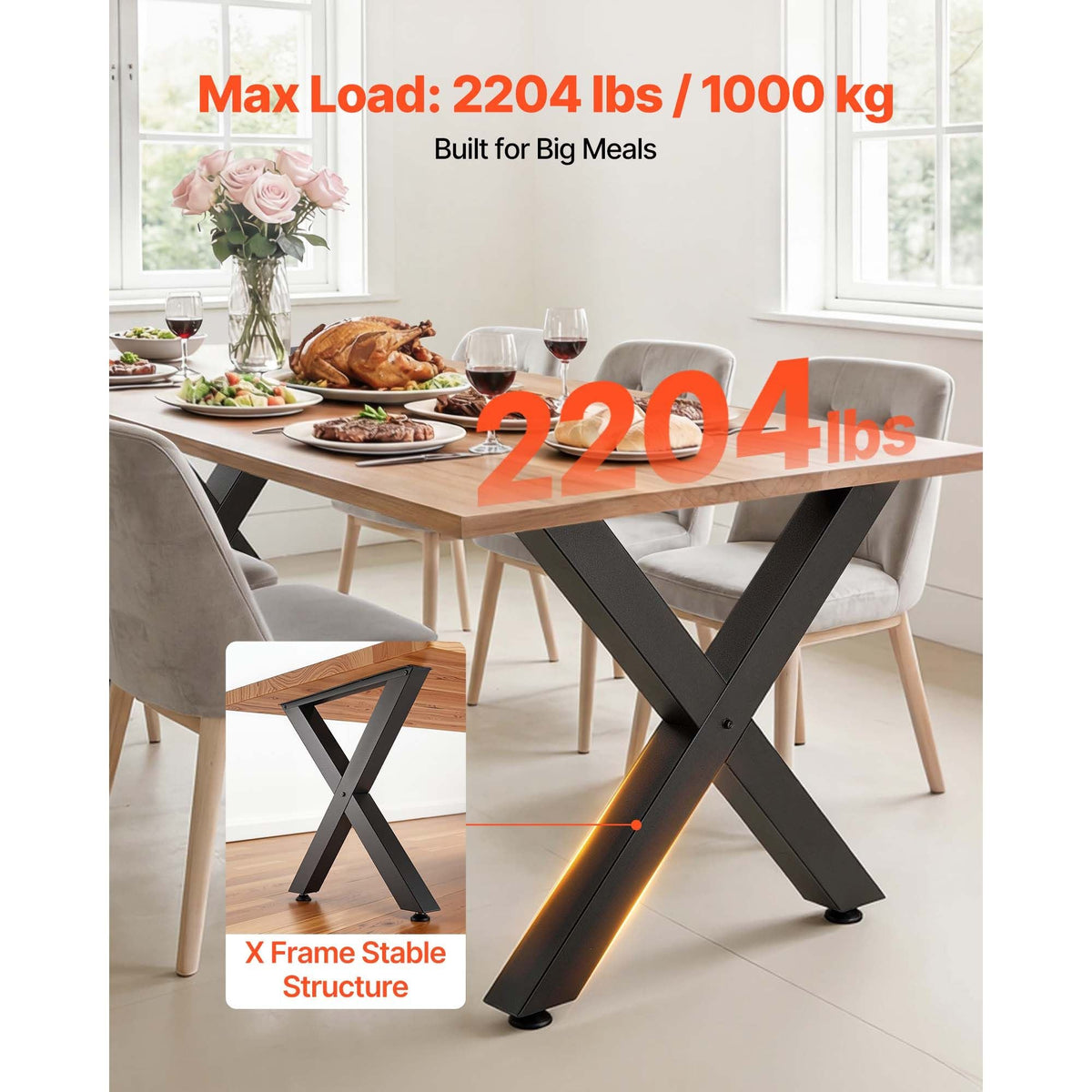 Table Legs, 29.5" H x 29.9" W Steel Furniture Legs, Modular Design, Easy Assembly, 2204 lbs Max Load Heavy Duty, for Home Office Desk, Coffee Dinner Bar Tables, Workbench,2 PCS, X Frame, Black