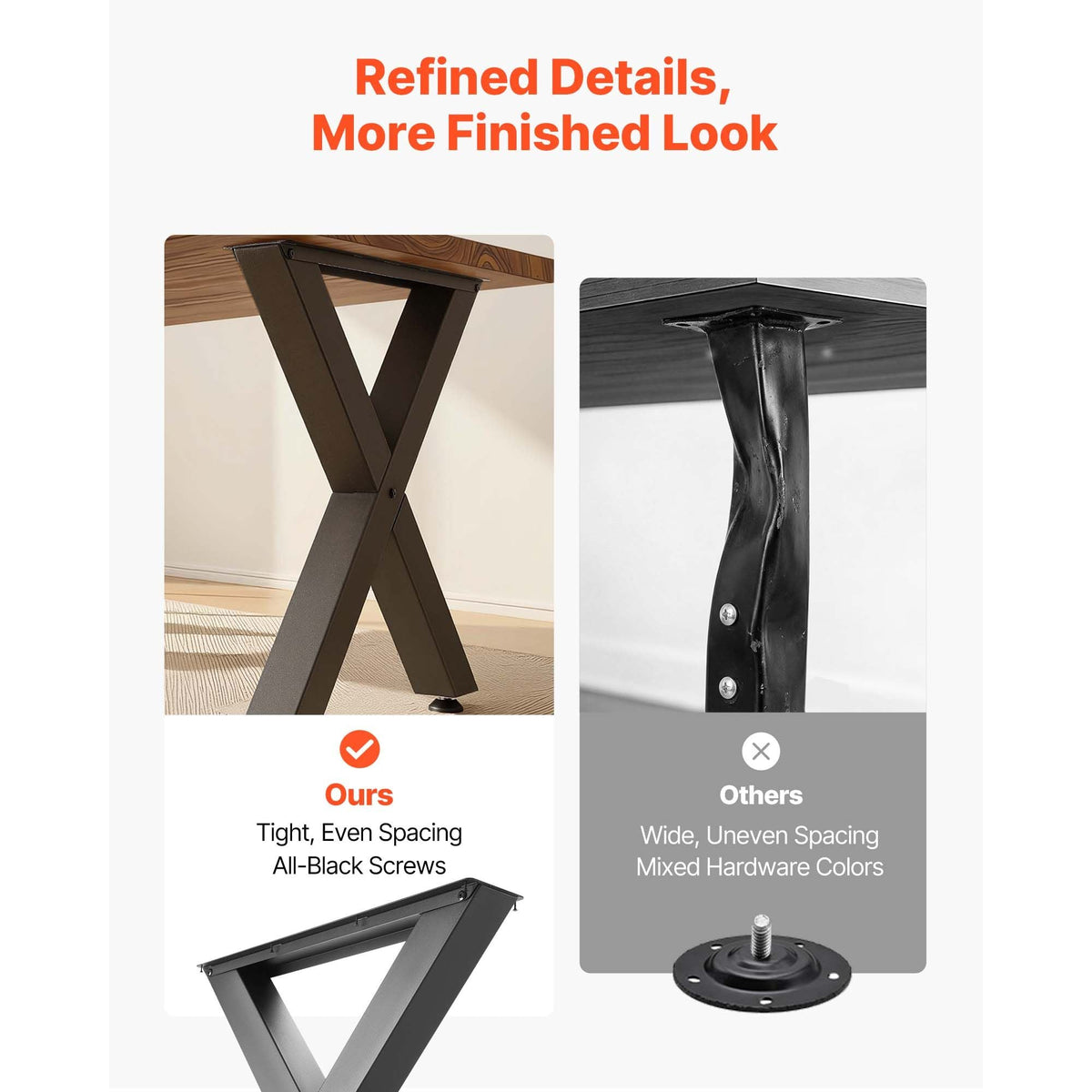 Table Legs, 29.5" H x 29.9" W Steel Furniture Legs, Modular Design, Easy Assembly, 2204 lbs Max Load Heavy Duty, for Home Office Desk, Coffee Dinner Bar Tables, Workbench,2 PCS, X Frame, Black