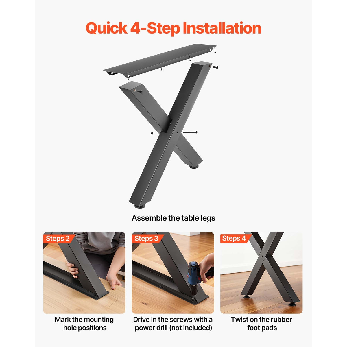 Table Legs, 29.5" H x 31.1" W Steel Furniture Legs, Modular Design, Easy Assembly, 2204 lbs Max Load Heavy Duty, for Home Office Desk, Coffee Dinner Bar Tables, Workbench,2 PCS, X Frame, Black