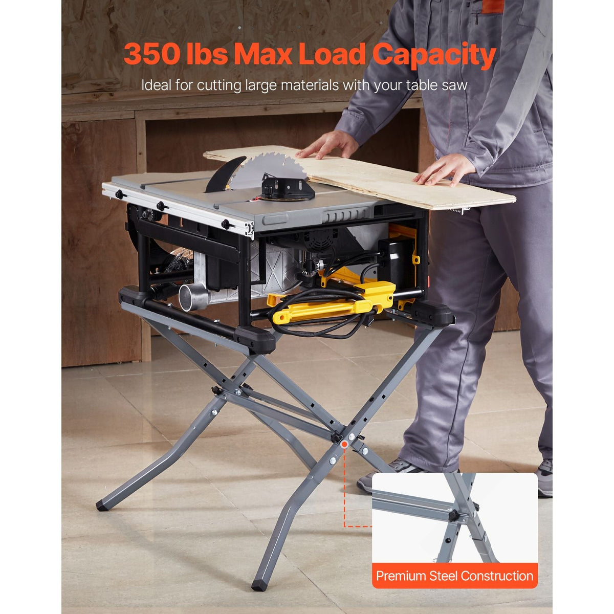 Table Saw Folding Stand, 350 lbs / 158.76 kg Load Capacity, Portable Compact Table Saw Stand, Heavy Duty Construction, Easy Storage, Foldable Design, Universal for Most Brands of Table Saws