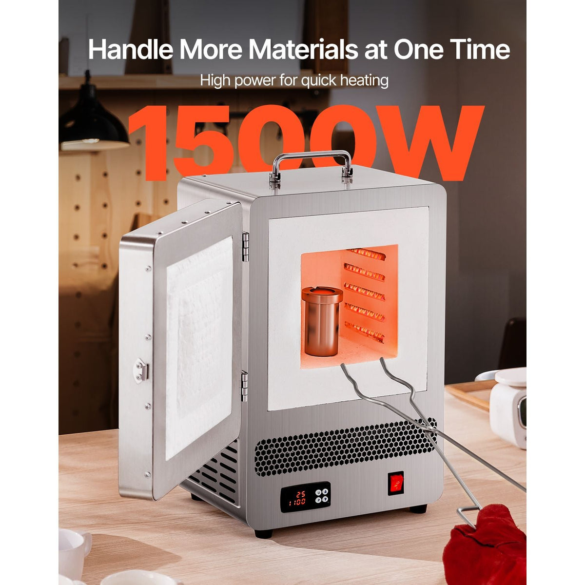 Tabletop Kiln Melter, 1500W Electric Kiln, 2192 Fahrenheit Max Temp, Stainless Steel, Programmable Gold Melting Furnace for Wax Casting, Clay DIY, Metal Tempering, Glazing on Pottery, Silver