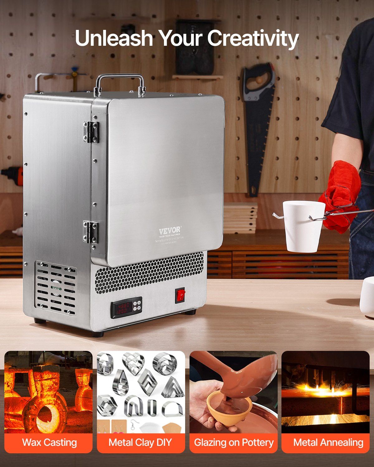 Tabletop Kiln Melter 1500W Electric Kiln 2192°F Max Temperature Melting Furnace