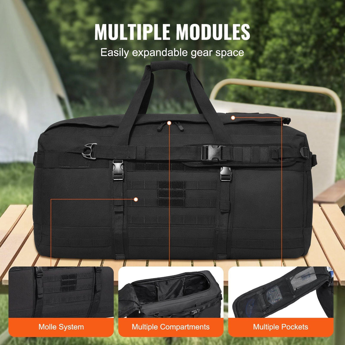 Tactical Duffle Bag 100L Gym Bag Duffle with Molle Design and Multi-mesh Bag, for workouts, cycling, gym sessions, beach trips, swimming pools, hunting, hiking, camping, and many outdoor activities