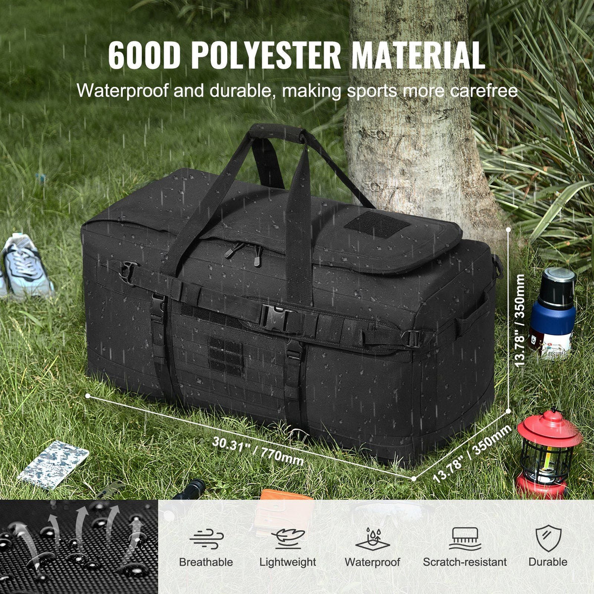 Tactical Duffle Bag 100L Gym Bag Duffle with Molle Design and Multi-mesh Bag, for workouts, cycling, gym sessions, beach trips, swimming pools, hunting, hiking, camping, and many outdoor activities