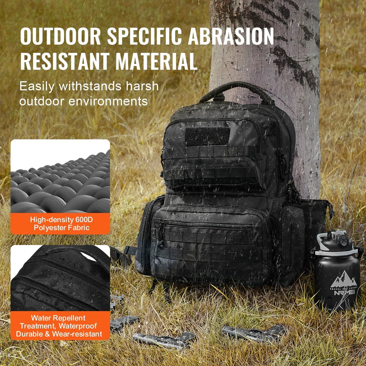 Tactical Range Backpack for 6 Pistols, Gun Backpack with 6 Independent Pistol Bags & 10 Magazines, Pistol Backpack for Outdoor Hunting Shooting, Range Bag for Handguns Lockable Zipper, Black