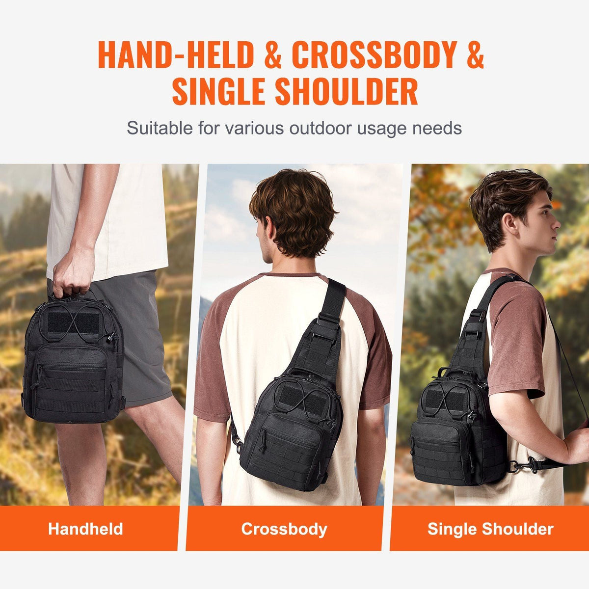 Tactical Sling Bag 10L Military Rover Shoulder Sling Backpack Black, for Men, Outdoor Military Rover Shoulder Sling Chest Pack MOLLE system, for Sports, Travel, Hiking, Range (Black)
