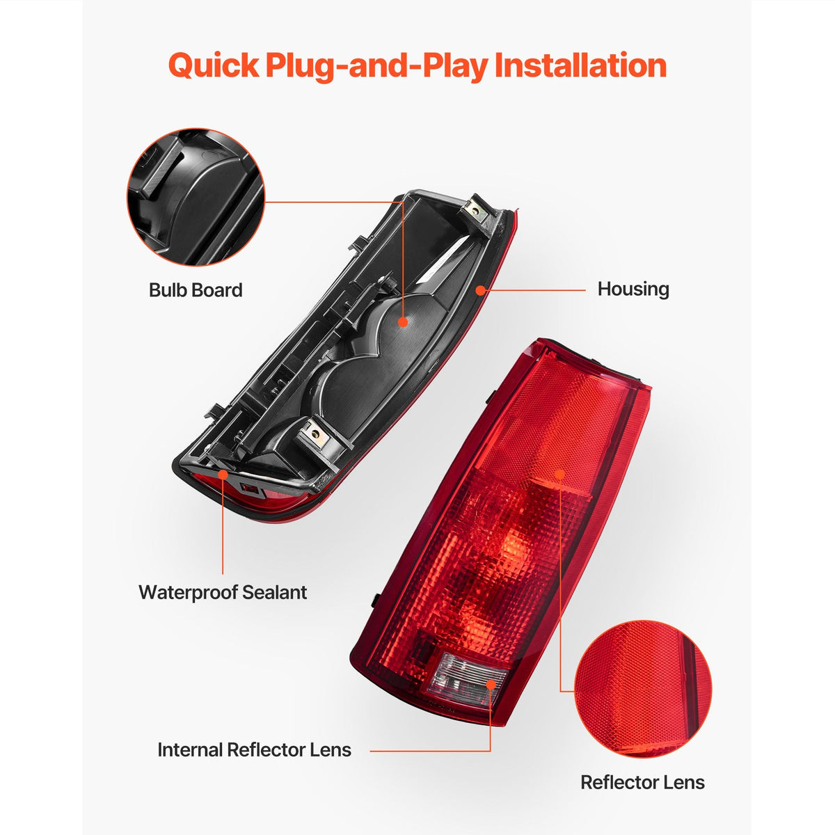 Tail Light Assembly Compatible with 1988-1999 Chevy/GMC C/K 1500 2500 3500, 1992-1999 Chevy/GMC Suburban 1500/2500, 2PCS Left & Right Side Taillight Rear Brake Lamps with Halogen Bulbs
