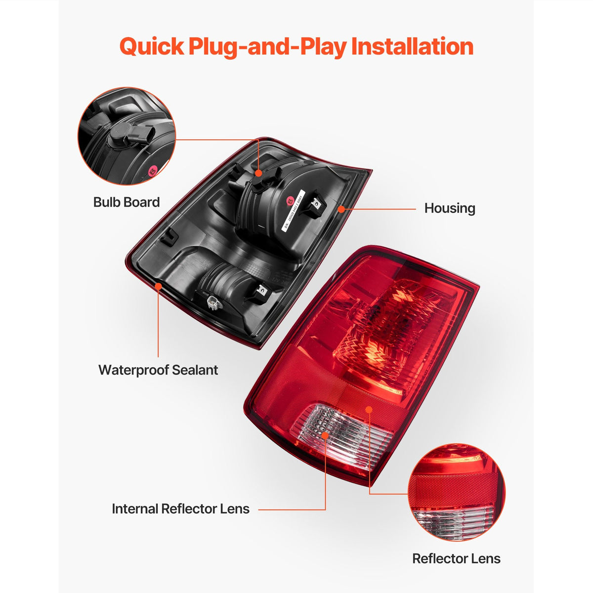 Tail Light Assembly Compatible with 2009-2018 Dodge Ram 1500 2500 3500, 2019-2020 Dodge Ram 1500 Classic, Halogen Version Left & Right Side Taillight Rear Brake Lamps with Halogen Bulbs, 2PCS