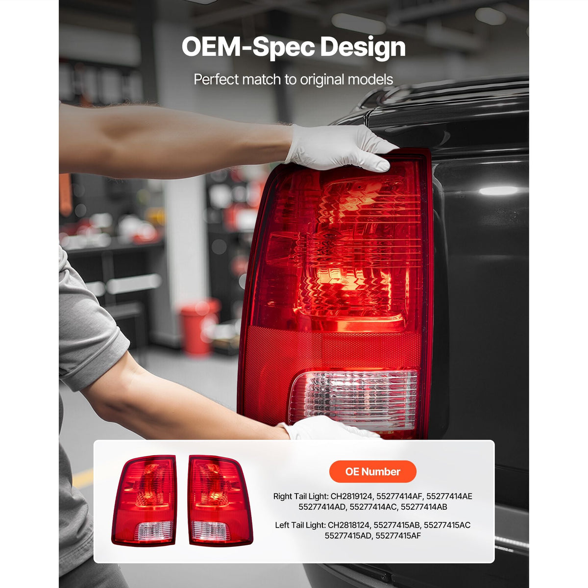 Tail Light Assembly Compatible with 2009-2018 Dodge Ram 1500 2500 3500, 2019-2020 Dodge Ram 1500 Classic, Halogen Version Left & Right Side Taillight Rear Brake Lamps with Halogen Bulbs, 2PCS