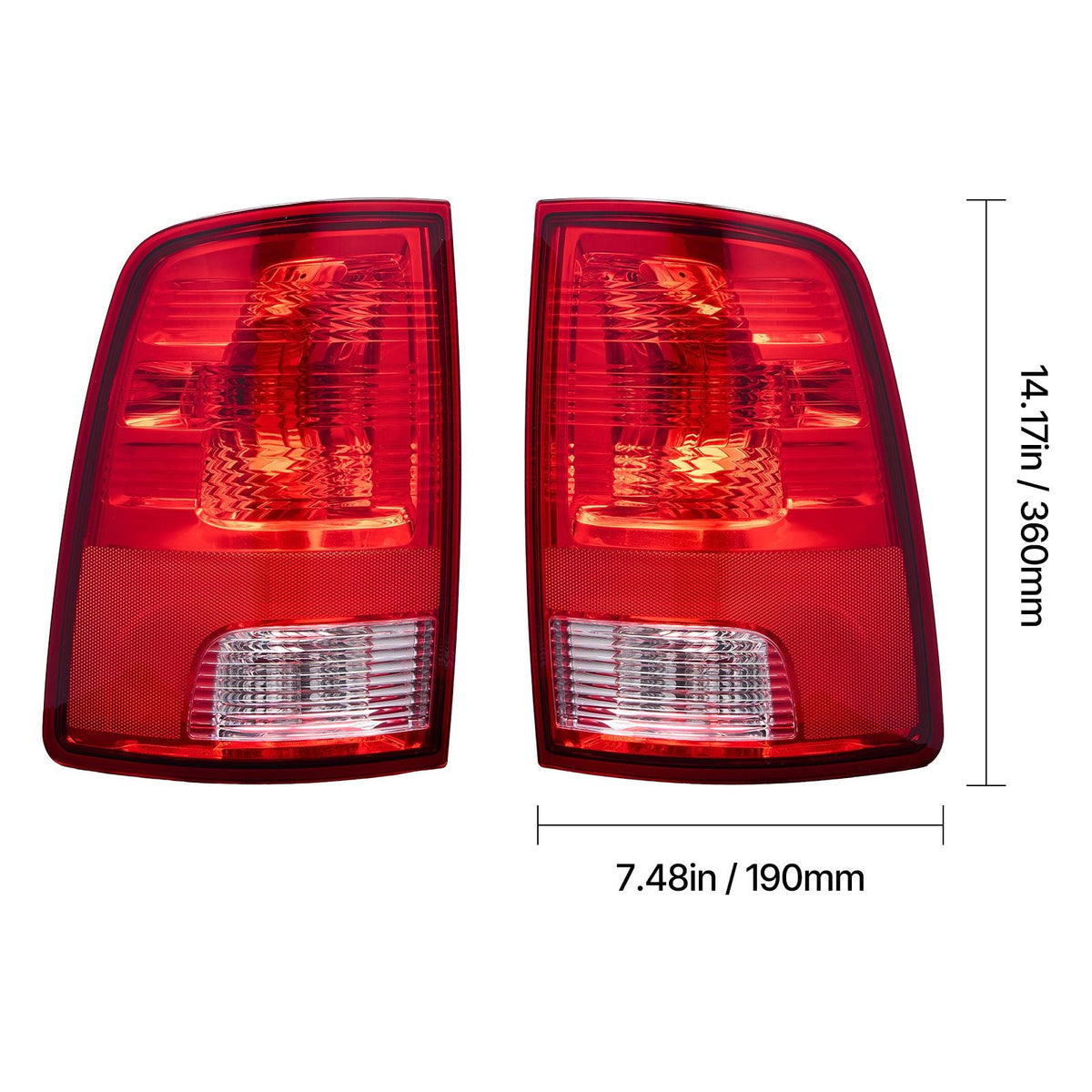 Tail Light Assembly Compatible with 2009-2018 Dodge Ram 1500 2500 3500, 2019-2020 Dodge Ram 1500 Classic, Halogen Version Left & Right Side Taillight Rear Brake Lamps with Halogen Bulbs, 2PCS