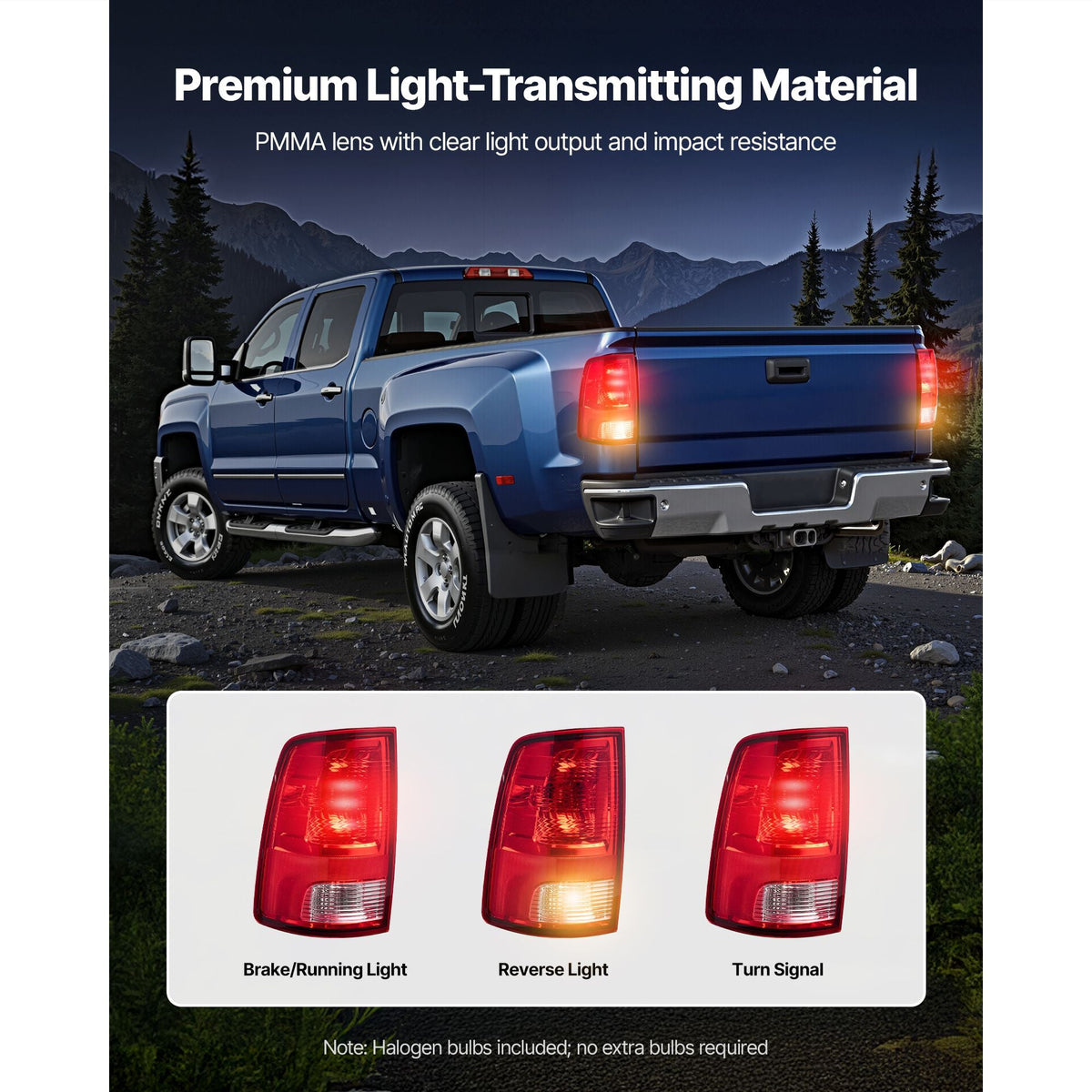 Tail Light Assembly Compatible with 2009-2018 Dodge Ram 1500 2500 3500, 2019-2020 Dodge Ram 1500 Classic, Halogen Version Left & Right Side Taillight Rear Brake Lamps with Halogen Bulbs, 2PCS